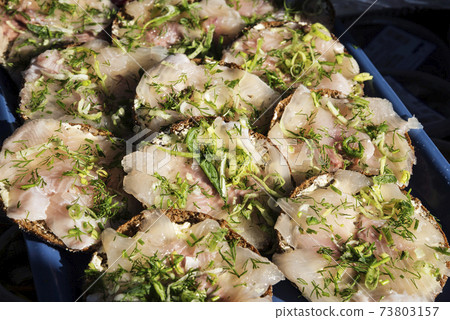 fresh marinated herring fillet sandwiches with dill fresh marinated herring fillet sandwiches with dill 73803157