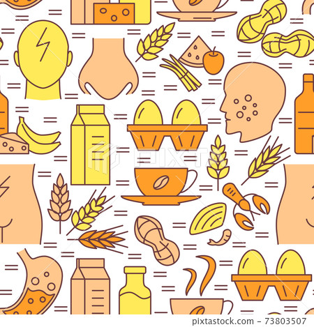 Food allergy seamless pattern in colored line style 73803507