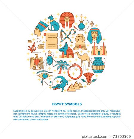 Round banner with Egypt symbols in colored line style Round banner with Egypt symbols in colored line style 73803509