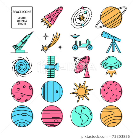 Space icons set in thin line style - Stock Illustration [73803826] - PIXTA