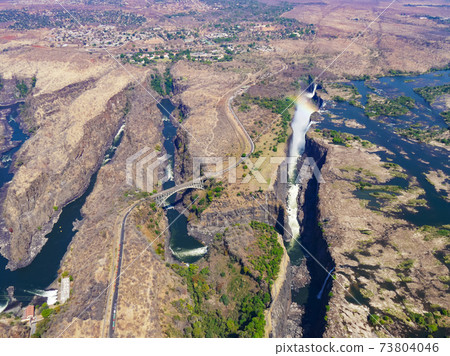 The world's three largest waterfalls seen from the sky Victoria Falls in Africa (dry season) The world's three largest waterfalls seen from the sky Victoria Falls in Africa (dry season) 73804046