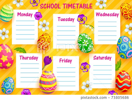 School timetable vector template with Easter eggs 73805686