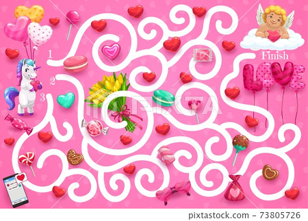 Kids maze game help cute unicorn find way to cupid Kids maze game help cute unicorn find way to cupid 73805726