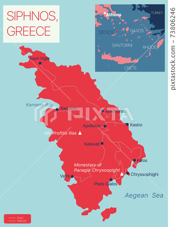 Siphnos island detailed editable map 73806246