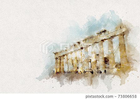 Parthenon against the background of the cloudy sky in the Acropolis. Athens, Greece 73806658