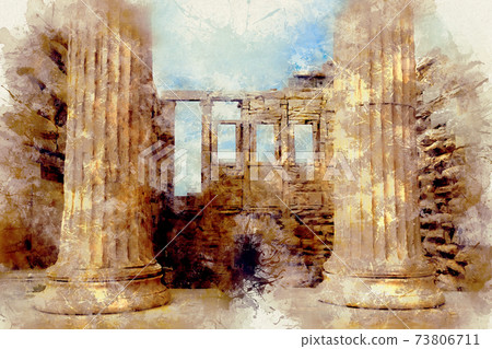 Temple Erechtheion with the famous porch of the caryatids instead of columns in the Acropolis Temple Erechtheion with the famous porch of the caryatids instead of columns in the Acropolis 73806711