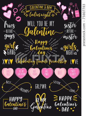 Valentines day, Galentines Day female party, vector set 73807783