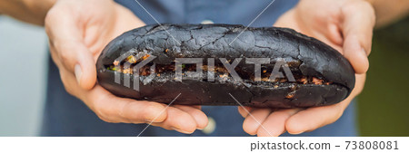 Vietnamese Pork Banh Mi Sandwich in a black baguette BANNER, LONG FORMAT Vietnamese Pork Banh Mi Sandwich in a black baguette BANNER, LONG FORMAT 73808081