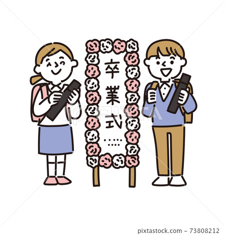 小學男女,站在小學畢業典禮的招牌前 小學男女,站在小學畢業典禮的招牌前 73808212