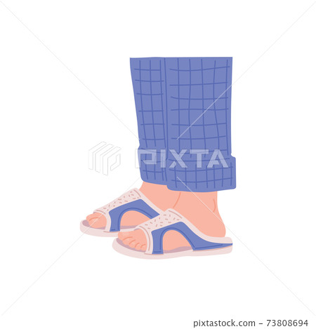 Legs in home slippers and pajama pants - cozy isolated footwear Legs in home slippers and pajama pants - cozy isolated footwear 73808694