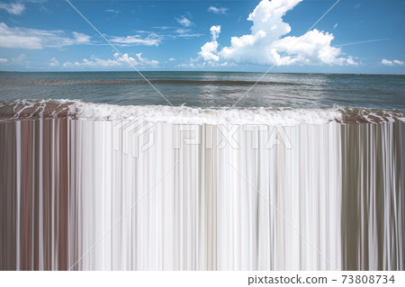 Art vision of travel concept - lines design on beautiful nature scenery for vacation. Modern artwork, contemporary art collage. 73808734