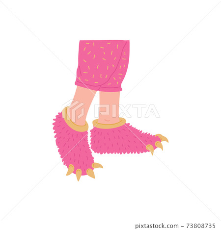 Women legs in home slippers with animal claws flat vector illustration isolated. 73808735