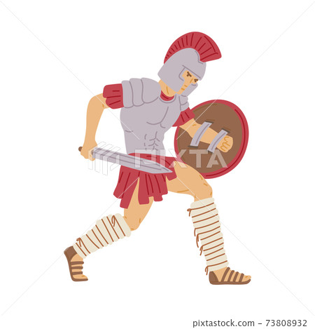 Ancient Roman or Greek warrior or gladiator flat vector illustration isolated. 73808932