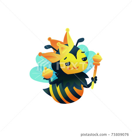 Cartoon character of bee queen in gold crown flat vector illustration isolated. 73809076