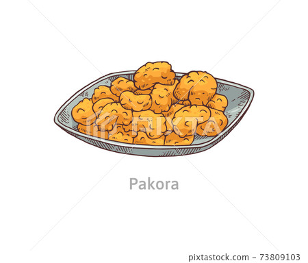 Pakora snack on a plate - traditional Indian fried street food dish 73809103