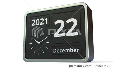 December 22 date on the flip clock calendar, 3d rendering 73809370