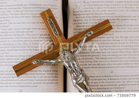 The resurrection and rapture of Jesus on way to God through prayer Holy Bible on the background of the Christian cross the hope of mankind for salvation 73809779