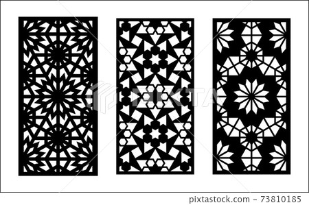 Morocco laser cut pattern. Set of decorative vector panels for laser cutting. Template for interior partition in morocco style. Ratio 1 to 2. 73810185