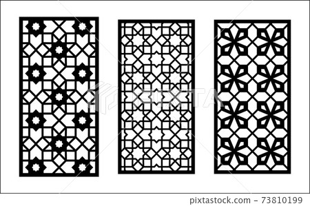 Islamic laser pattern. Set of decorative vector panels for laser cutting. Islamic template for interior partition in arabesque style. 73810199