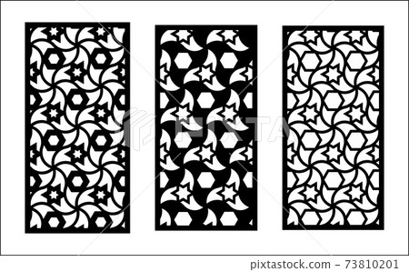 Jali laser pattern design. Set of decorative vector panels for laser cutting. Jali template for interior partition in islamic arabic style. Ratio 1 to 2. 73810201
