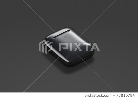 Blank black closed headphones case mockup lying, dark background Blank black closed headphones case mockup lying, dark background 73810794