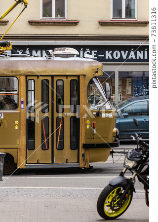 City of Brno. May 2019. Tram on the streets of Brno. Street near the city center. 73811316