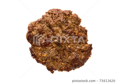 Fried cutlet isolated on white background. Fried beef cutlet for burger on white on a close-up. 73811620