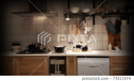 residential space nobody. Blur Modern luxury kitchen black golden tone space. concept residential space nobody. Blur Modern luxury kitchen black golden tone space. concept 73811974