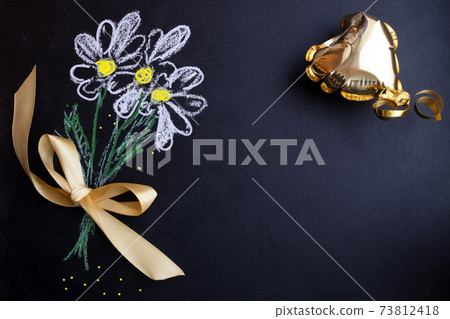 Postcard for the holiday of Valentine's Day, birthday, women's day. Blackboard with chalk drawing t balloon. Banner, postcard. 73812418