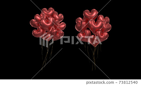 3d render Bundle of red air hearts on black background 73812540
