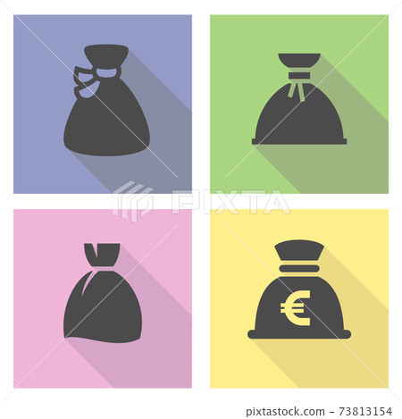 Black money bag set on a colored square 73813154