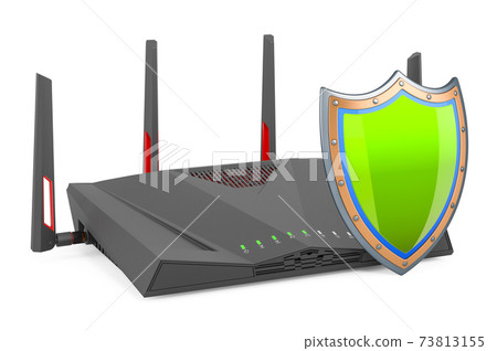 Wi-Fi router 6G with shield, 3D rendering 73813155
