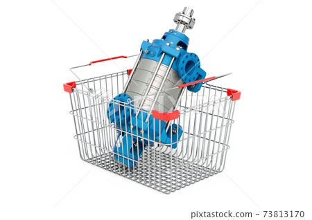Horizontal multistage pump inside shopping basket, 3D rendering Horizontal multistage pump inside shopping basket, 3D rendering 73813170
