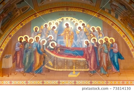 Fresco of the Assumption of the Blessed Virgin Mary in the Kaliningrad Cathedral of Christ the Savior, Russia. 73814130