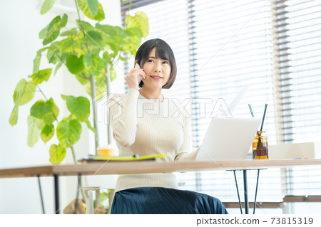 Female telework teleworking personal computer Female telework teleworking personal computer 73815319