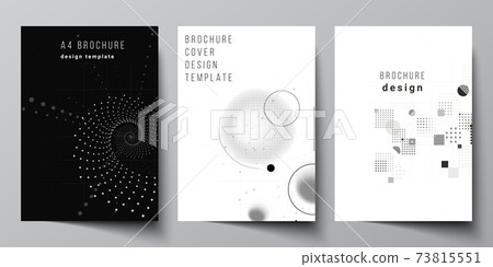 Vector layout of A4 cover mockups templates for brochure, flyer layout, booklet, cover design, book design. Abstract technology black color science background. Digital data. Minimalist high tech. 73815551