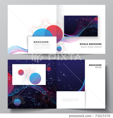 Vector layout of two covers templates for square bifold brochure, flyer, magazine, cover design, book design. Artificial intelligence, big data visualization. Quantum computer technology concept. 73815570