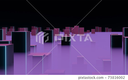 abstract futuristic evening city with skyscrapers in haze, 3d illustration 73816002