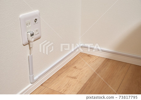 Extension cord and wiring mall extending from the outlet 73817795