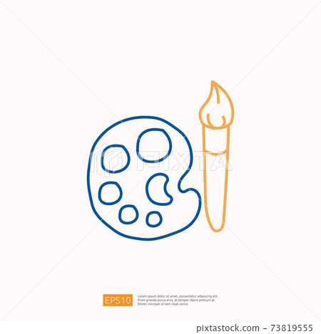creativity related doodle icon concept with drawing brush palette symbol. Creative design, idea, Inspiration, brainstorming, startup and think stroke line vector illustration creativity related doodle icon concept with drawing brush palette symbol. Creative design, idea, Inspiration, brainstorming, startup and think stroke line vector illustration 73819555