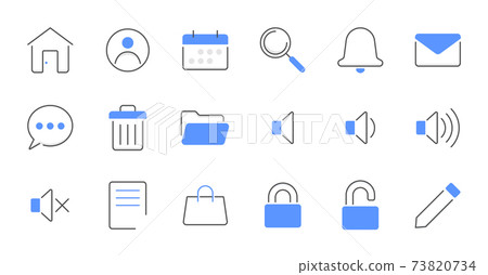 Colored line essential UI Icon set. Colored line essential UI Icon set. 73820734