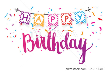 Birthday and celebration banner with colorful confetti and balloons Birthday and celebration banner with colorful confetti and balloons 73821309