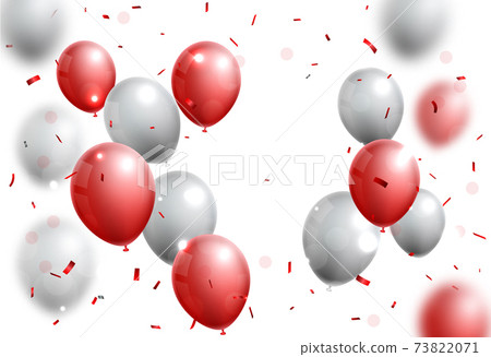 Celebrations banner with red ,silver balloon and confetti Celebrations banner with red ,silver balloon and confetti 73822071