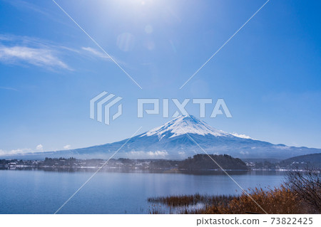(Yamanashi Prefecture) Mt. Fuji over Lake Kawaguchi surrounded by fog 73822425