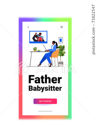 african american businesswoman discussing with husband and son during video call parenting concept 73822547