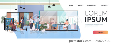 mix race businesspeople working and talking together in coworking center business meeting teamwork concept mix race businesspeople working and talking together in coworking center business meeting teamwork concept 73822590