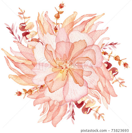 Boho wedding Floral bouquet clipart - watercolor modern clipart eucalyptus leaves and flowers 73823693