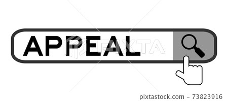 Search banner in word appeal with hand over magnifier icon on white background Search banner in word appeal with hand over magnifier icon on white background 73823916