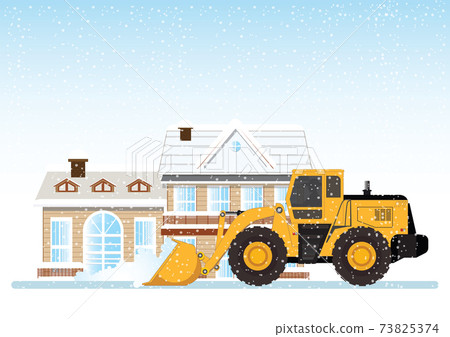 Cleaning snow on the streets with Snow plow truck cleaning snow removal. Cleaning snow on the streets with Snow plow truck cleaning snow removal. 73825374