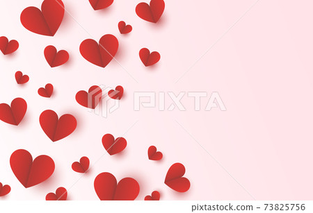 Red heart paper with pink background for Valentine Day love banner design vector illustration. 73825756